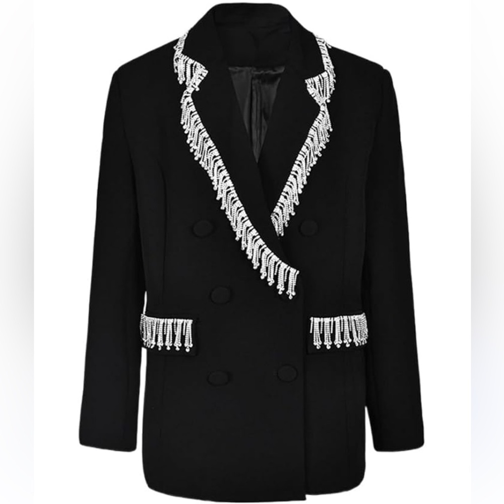 Nwt Beulah double-breasted rhinestone fringe Double-Breasted Blazer-Jacket